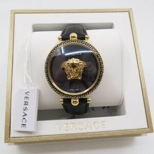 Versace VECO1922 Palazzo Empire 39mm w Leather Strap Black/Gold New Ladies Watch